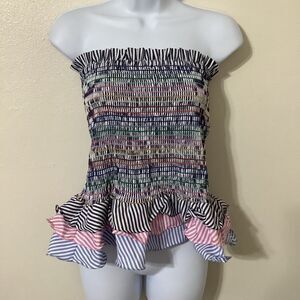 Do + Be Cottagecore Boho Hippie Colorful Summer Spring Ruffle Stripe Tube Top XS